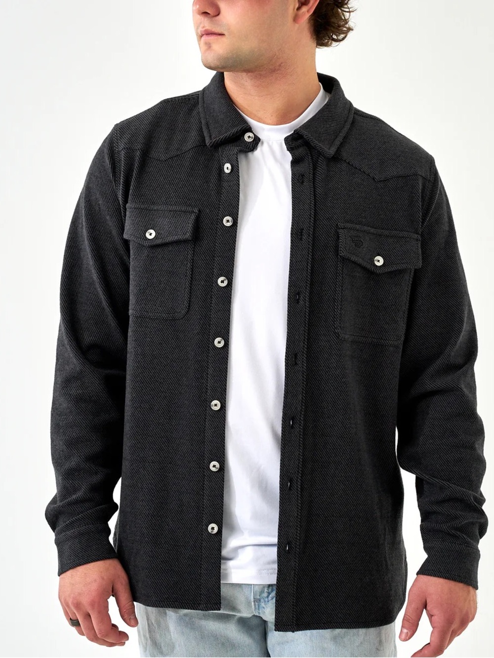 NEW BURLEBO austin long sleeve shirt in heather black